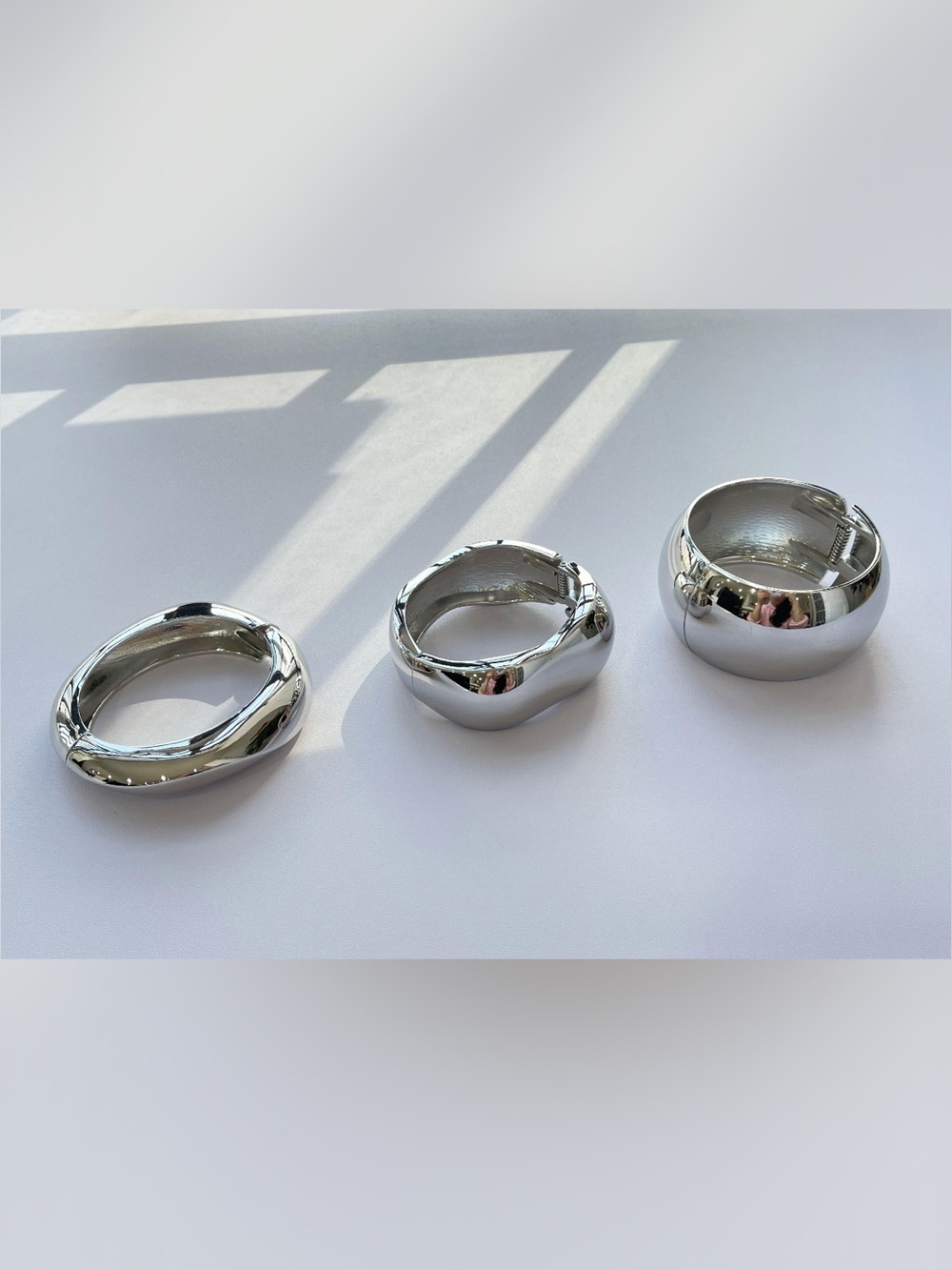 Chunky Silver Statement Trio - Sculptural Bangle Set